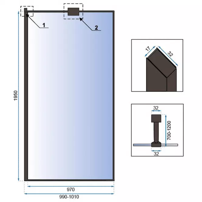 Sprchová stena Walk-in Bler Rea K7634 100x195 black