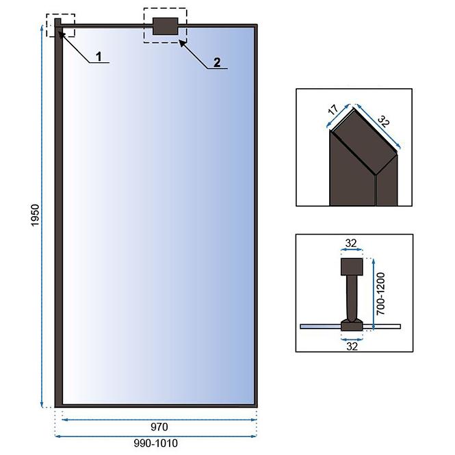 Sprchová stena Walk-in Bler Rea K7634 100x195 black