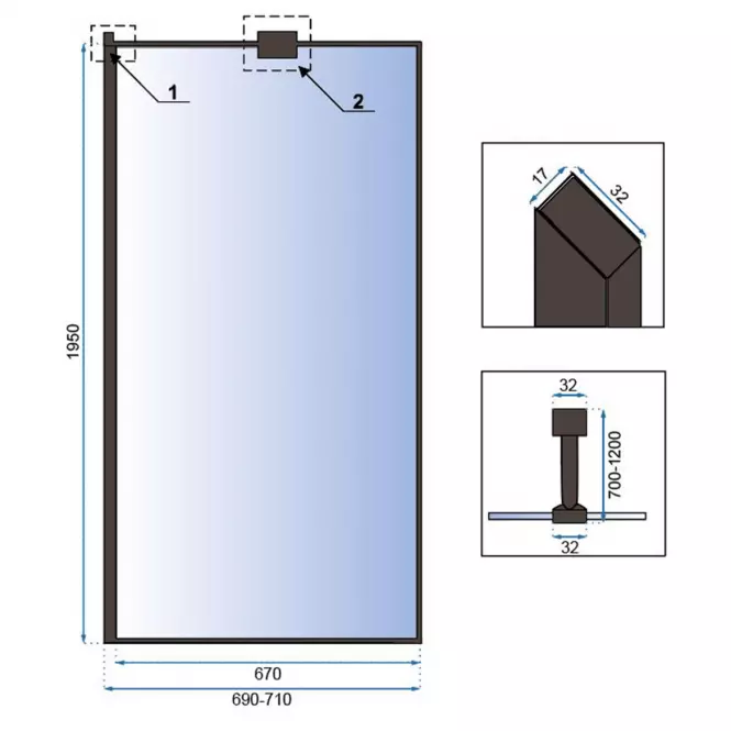 Sprchová stena Walk-in Bler Rea K7636 70x195 black
