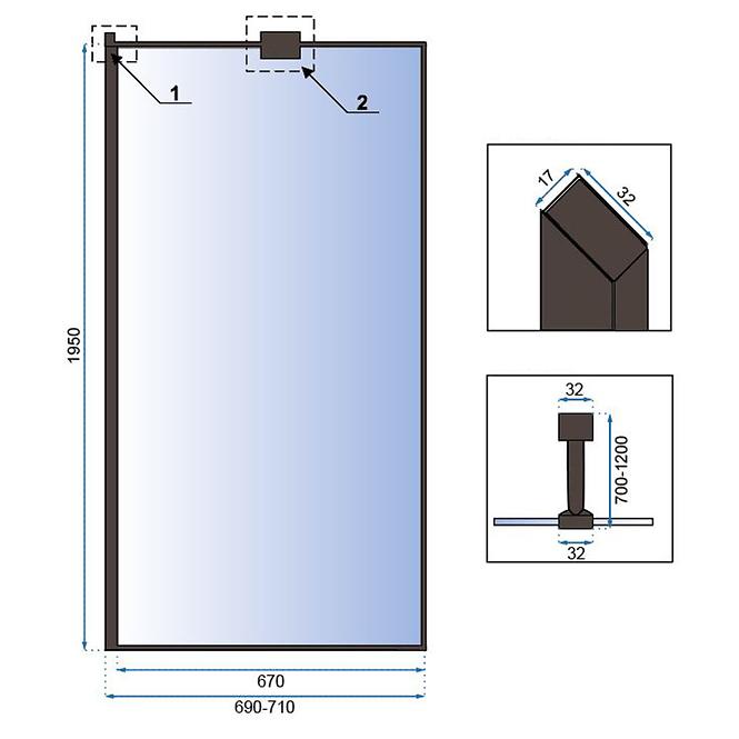 Sprchová stena Walk-in Bler Rea K7636 70x195 black