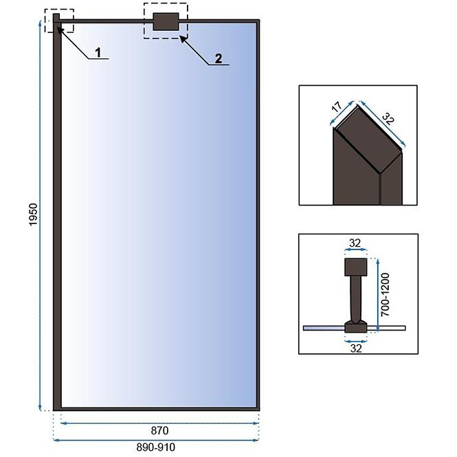 Sprchová stena Walk-in Bler Rea K7638 90x195 black