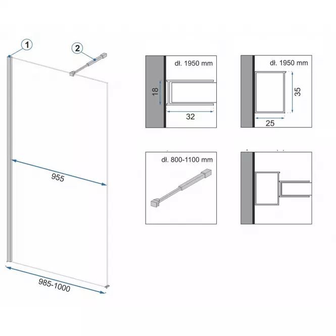 Sprchová stena Walk-in Aero Rea K6596 100x195 black