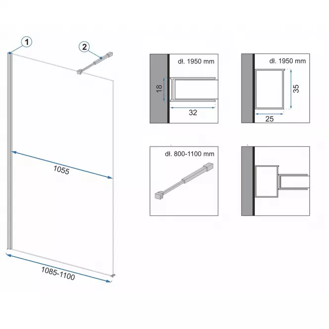 Sprchová stena Walk-in Aero Rea K6597 110x195 black