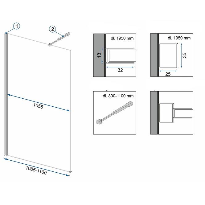 Sprchová stena Walk-in Aero Rea K6597 110x195 black