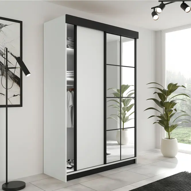 Skriňa s posuvnými dverami Lamaro 138 cm so zrkadlom – biela, dvojdverová