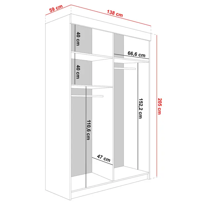 Skriňa s posuvnými dverami Lamaro 138 cm so zrkadlom – grafit antracit, dvojdverová,4