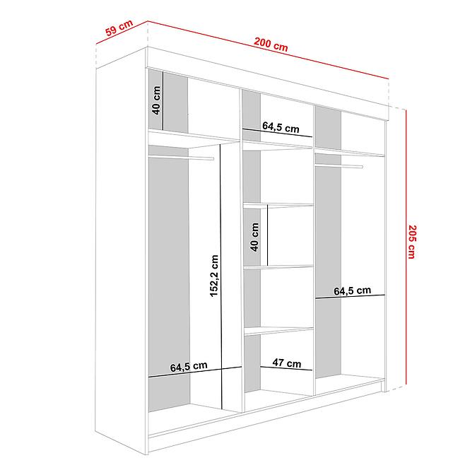 Skriňa Lamaro 200 grafit antracit + čierne vložky