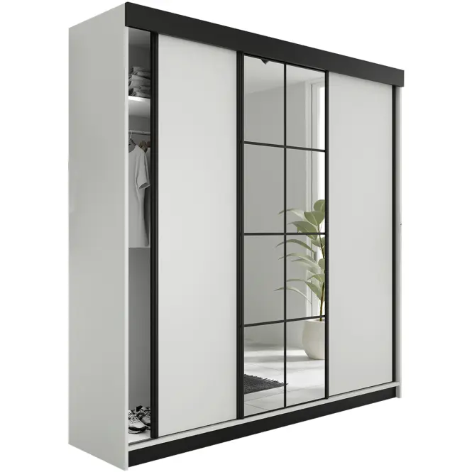 Skriňa s posuvnými dverami Lamaro 250 cm so zrkadlom – biela, trojdverová
