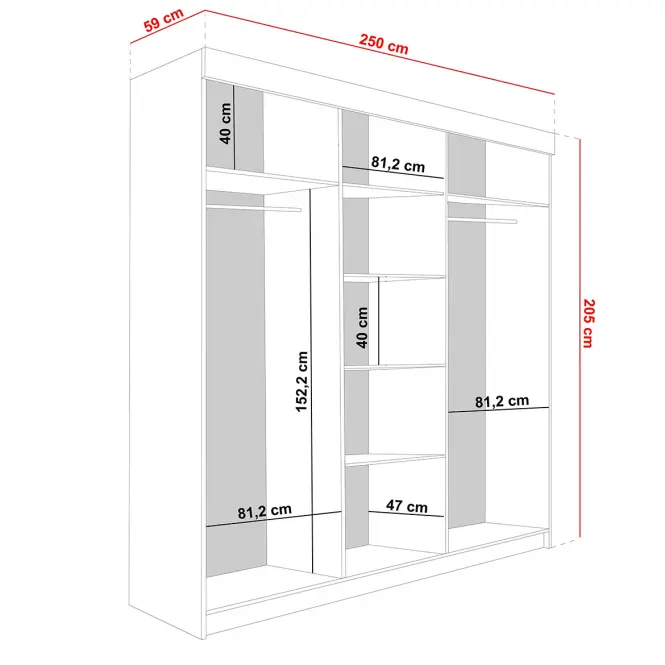 Skriňa s posuvnými dverami Lamaro 250 cm so zrkadlom – dub craft zlatý, trojdverová