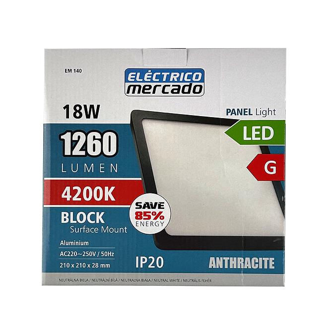 Stropnica LED BLOCK 18W 4200K štvorcová antracit