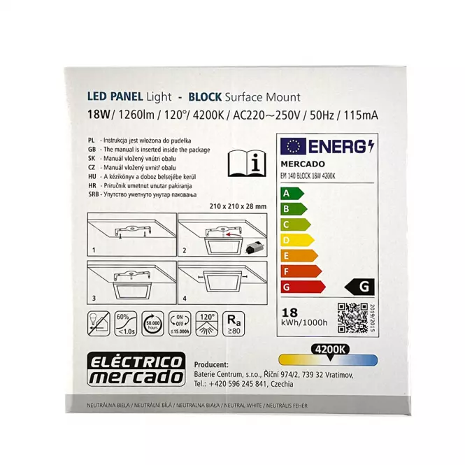 Stropnica LED BLOCK 18W 4200K štvorcová antracit,7
