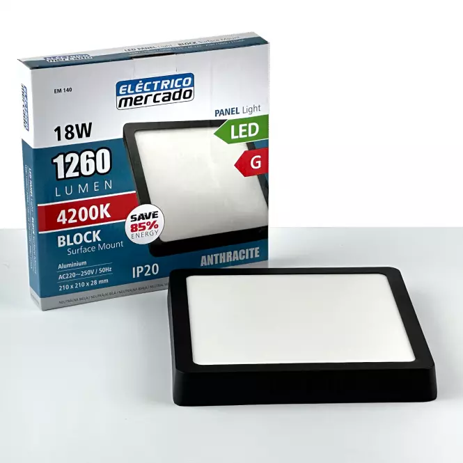 Stropnica LED BLOCK 18W 4200K štvorcová antracit,2