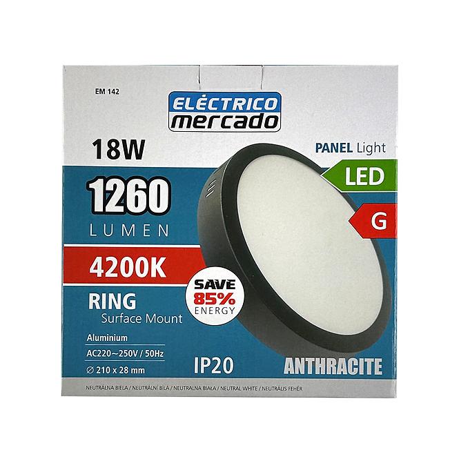 Stropnica LED  RING 18W 4200K okrúhla antracit