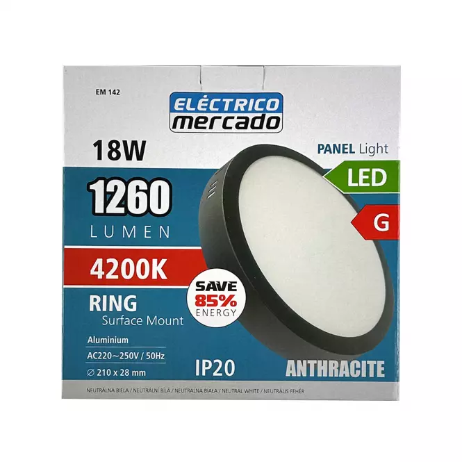 Stropnica LED  RING 18W 4200K okrúhla antracit,6