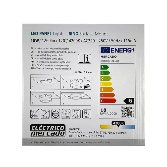 Stropnica LED  RING 18W 4200K okrúhla antracit