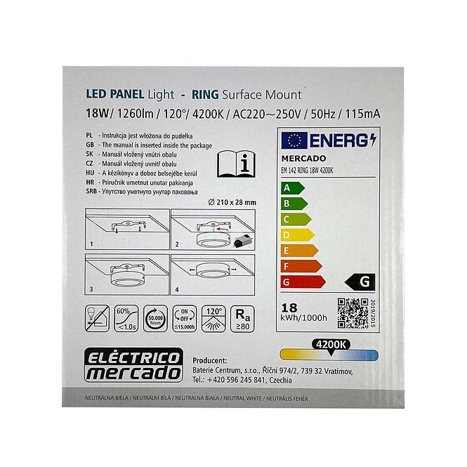 Stropnica LED  RING 18W 4200K okrúhla antracit