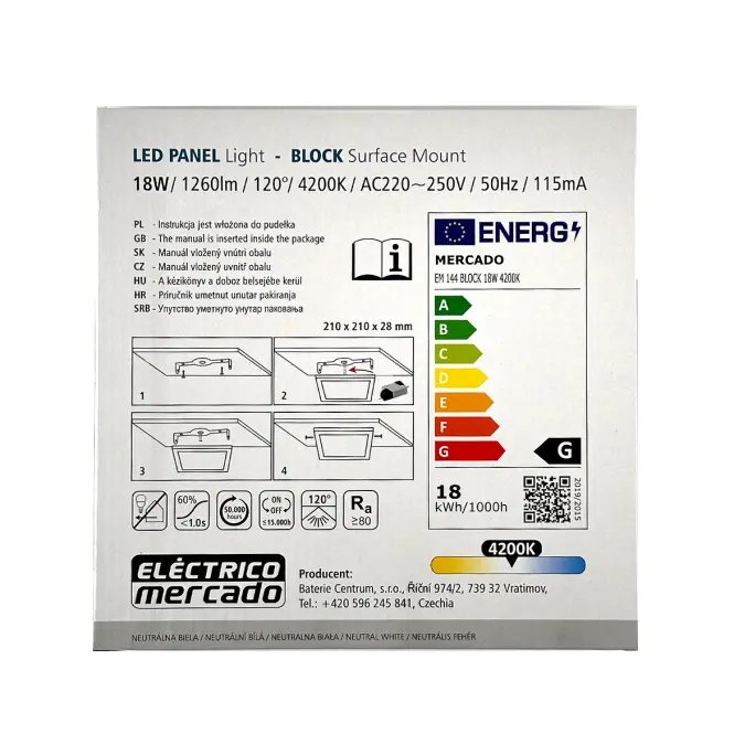 Stropné svietidlo LED BLOCK 18W 4200K štvorec satén,7