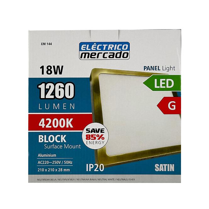 Stropnica LED BLOCK 18W 4200K štvorec satén