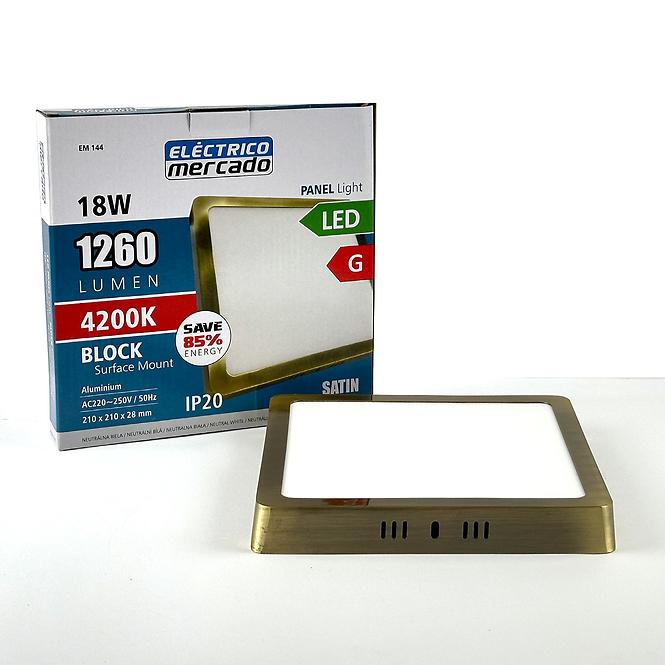 Stropnica LED BLOCK 18W 4200K štvorec satén