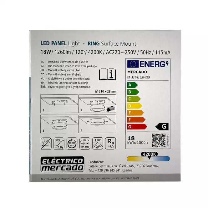 Stropnica  LED RING 18W 4200K okrúhla satén