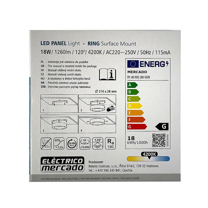Stropnica  LED RING 18W 4200K okrúhla satén
