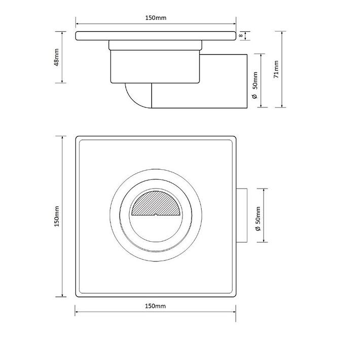 Podlahový odtok Axus 15x15 obrotowy 360 FI50 čierna