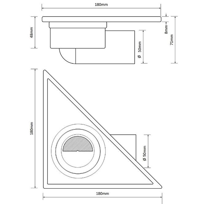 Podlahový odtok Axus 18x18 rohový otočný 360 FI50