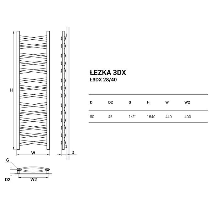 Kúpeľňový radiátor Łezka 3D Ł3DX 28/40 biela 1580x440