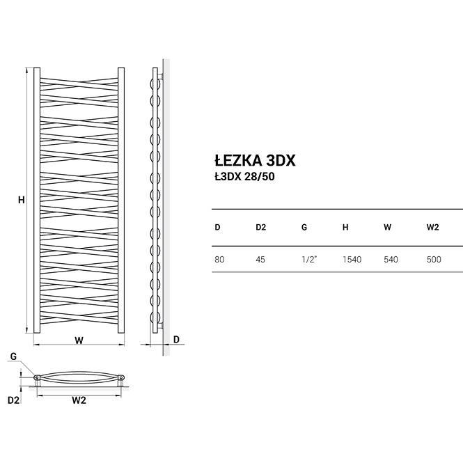 Kúpeľňový radiátor Łezka 3D Ł3DX 28/50 biela 1580x540