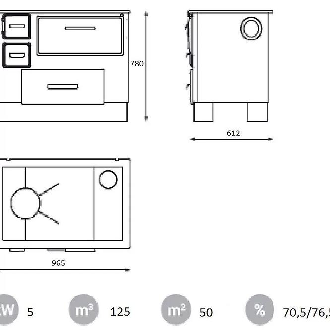 Kuchynská kachle Alfa 55 Eco De Lux 6 kW ľava