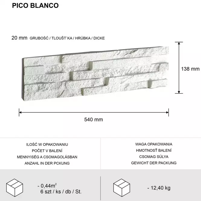 Betónový Obkladový Kameň Pico Blanco