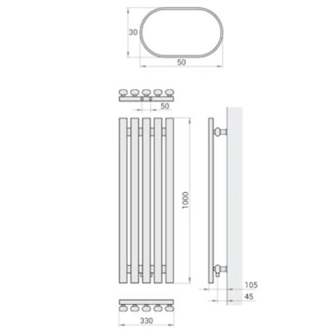 Kúpeľňový radiátor Lazur LA100/33 D5 1000x330 mm biela,4