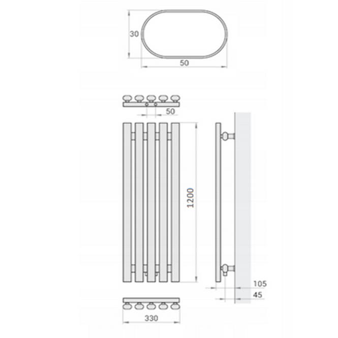 Kúpeľňový radiátor Lazur LA120/33 D5 1200x330 mm biela