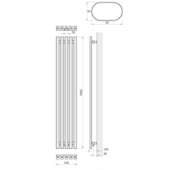 Kúpeľňový radiátor Lazur LA180/33 D5 1800x330 mm biela