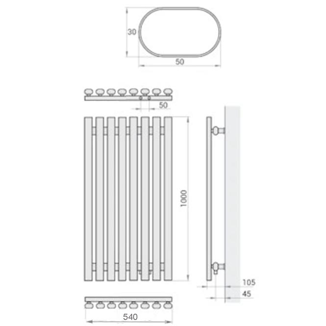 Kúpeľňový radiátor Lazur LA100/54 D5 1000x540 mm biela,2