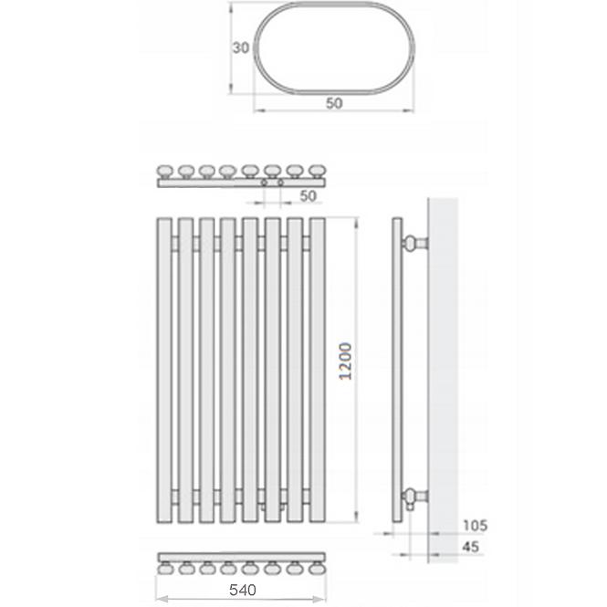 Kúpeľňový radiátor Lazur LA120/54 D5 1200x540 mm biela