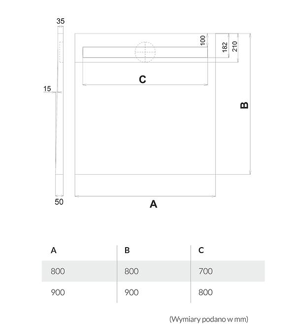Vanička pod dlažbu Plate 90x90x5/12,5*10.022/OLPL