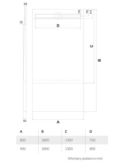 Vanička pod dlažbu Plate 130+50x80x5/12,5*10.033/OLPL