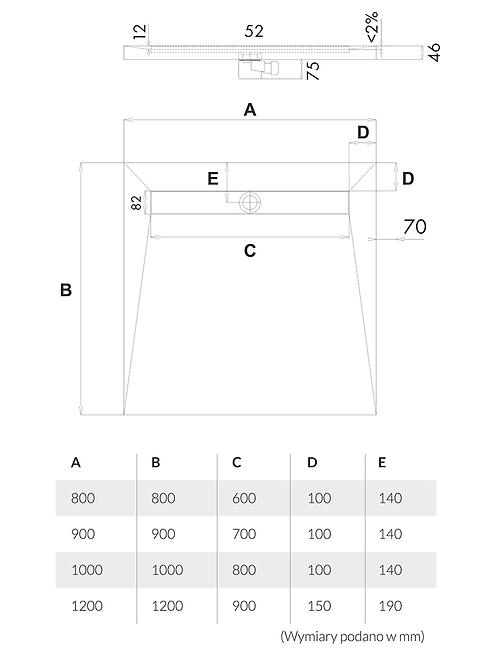 Vanička pod dlažbu Steel 90x90x5/12,5*10.002/OLKB/SL