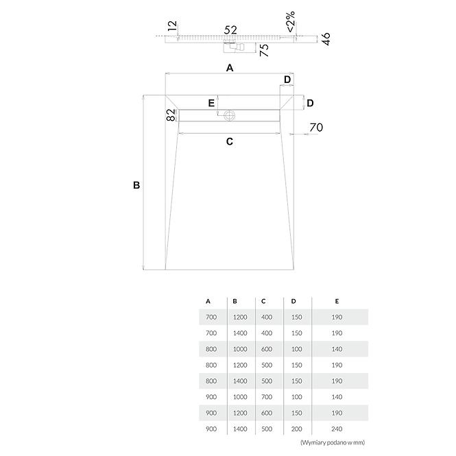 Vanička pod dlažbu Steel 80x100x5/12,5*10.007/OLKB/SL