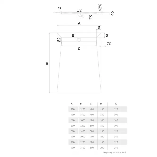 Vanička pod dlažbu Steel 90x100x5/12,5*10.010/OLKB/SL,2