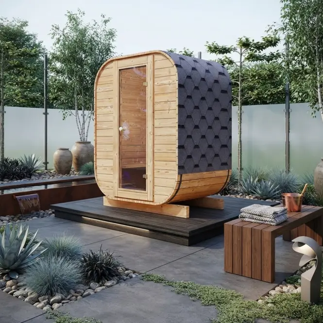 Sauna exteriérová Thermo Mini + Pec Sentiotec 100 3,6 kW