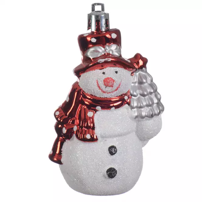 Plastová ozdoba snehuliak 8 cm biela/červená 27515