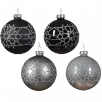 Guľa sklenená dekorovaná 8 cm strieborná 70288