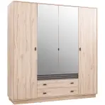Skriňa Allmo 200cm so zrkadlom-dub estana/antracit, štvordverová, zásuvky