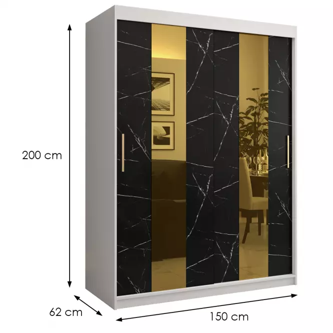 Skriňa Platinum Pole 150 biely mramor/čierna