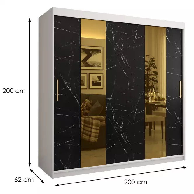 Skriňa Platinum Pole 200 biely mramor/čierna