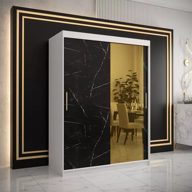Skriňa Platinum T2 150 biely mramor/čierna