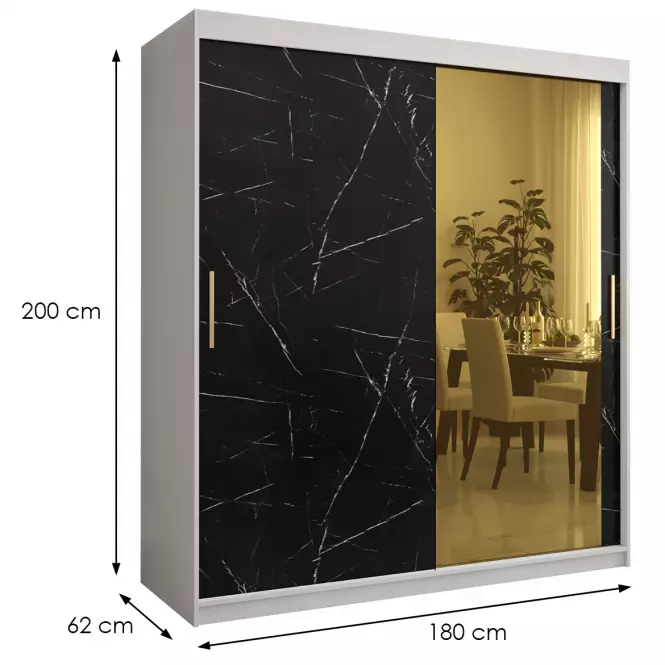 Skriňa Platinum T2 180 biely mramor/čierna
