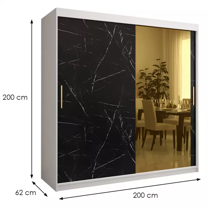 Skriňa Platinum T2 200 biely mramor/čierna